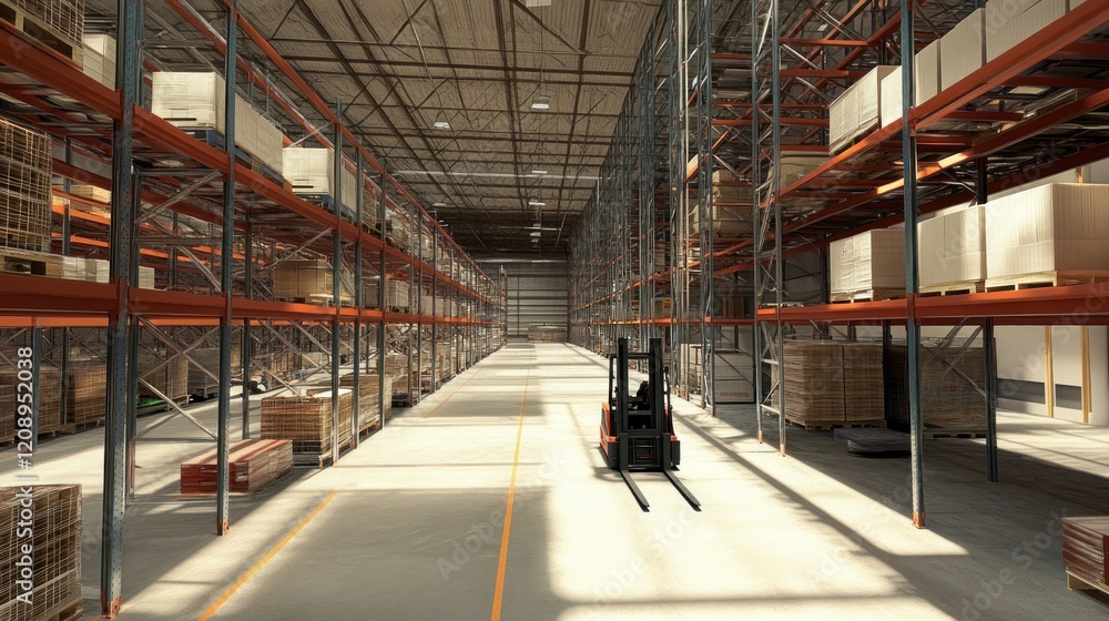 Fototapeta premium Forklift in a Large Industrial Warehouse