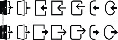 Login and logout icon flat line set. Open and close, sign in and sign out app account vector symbol for apps or web arrow and door icon exit and entry icon
