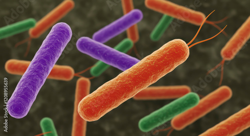 Detailed 3D View of Gram-Negative Enterobacteriaceae Bacteria, Causative Agents of Infections photo