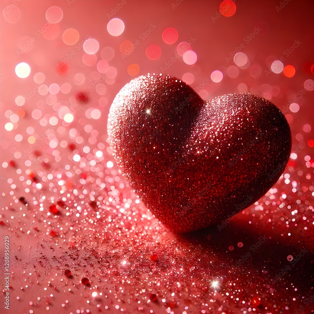 Obraz premium Valentine's day background with red glitter hearts. Hearts as background. Valentines day concept.
