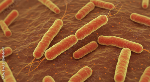 3D Illustration of Enterobacteriaceae Bacteria, Including Escherichia Coli and Klebsiella, in Human Intestinal Microbiome photo