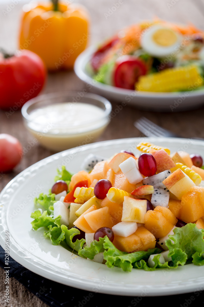 salad with vegetables and fruit salad with vegetables and fruit