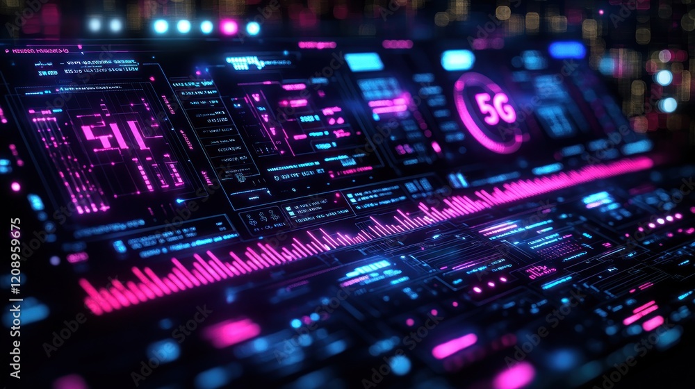 Fototapeta premium Digital interface displaying 5G data analytics