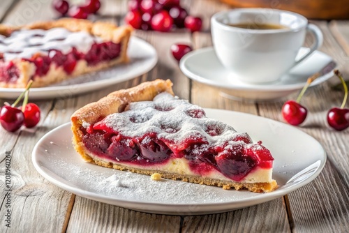 Wallpaper Mural Drone View Cherry Pie: Aerial Close-up of Homemade Dessert with Powdered Sugar Torontodigital.ca