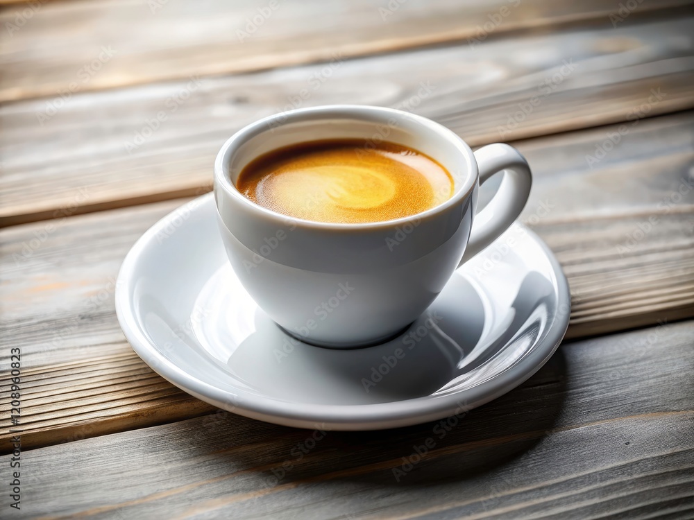 Obraz premium Elegant Espresso: White Ceramic Cup, Rich Crema, Architectural Photography