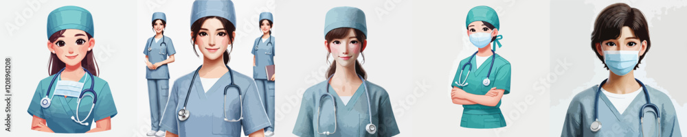 collection of female surgeon vector characters smiling happily collection of female surgeon vector characters smiling happily