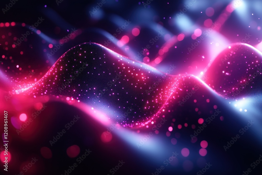 Fototapeta premium Abstract waves with glowing particles in dark background