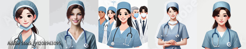 collection of female surgeon vector characters smiling happily