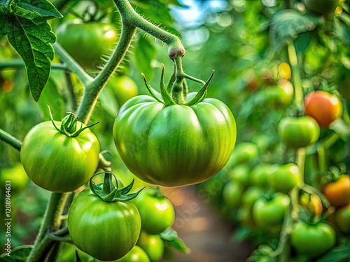 Green Tomato Plant, Homegrown Vegetables, Vegan Garden, Organic Food, Fresh Produce, Selective Focus photo