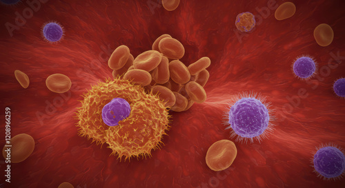 3D Illustration of Hairy Cell Leukemia: Chronic Lymphocytic Leukemia with Abnormal B Lymphocyte Accumulation in Hematological Malignancy photo