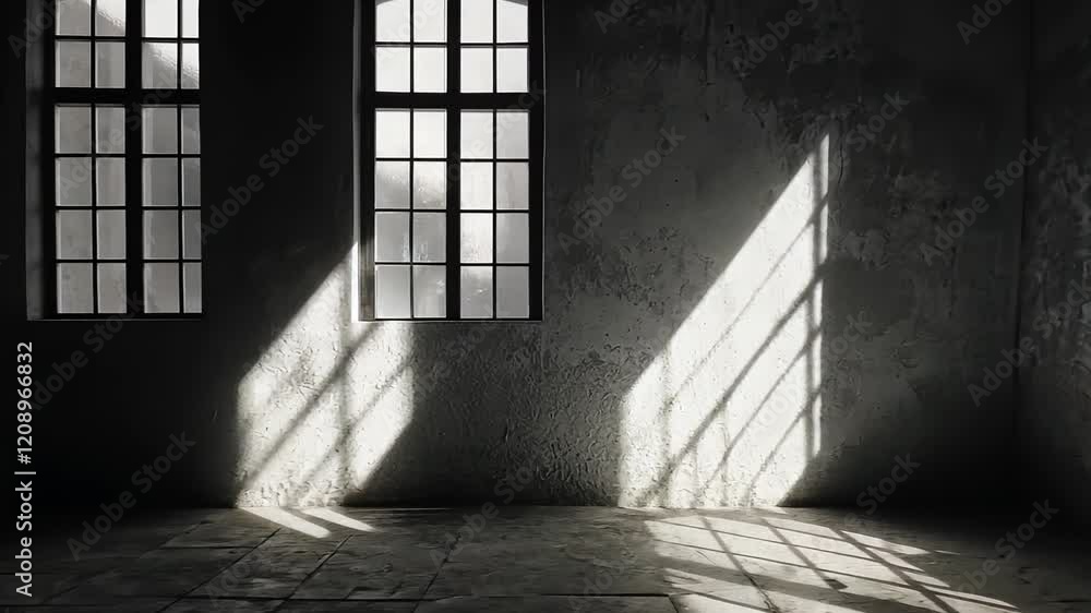 abstract. minimalistic background for product presentation. walls in  large empty room. can full of sunlight. Loft wall or minimalist wall. Shadow, light from windows to plaster wall.
