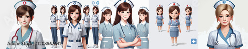 collection of female surgeon vector characters smiling happily