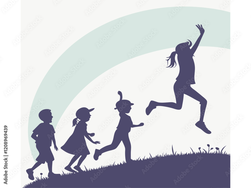 Obraz premium Kids Jumping Silhouette Vector. Kids Jumping Silhouette Vector Illustration for Playful and Childhood Design Concepts 