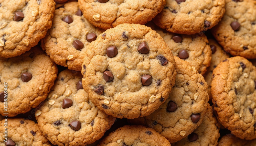 Close-up of a stack of delicious chocolate chip cookies Close-up of a stack of delicious chocolate chip cookies