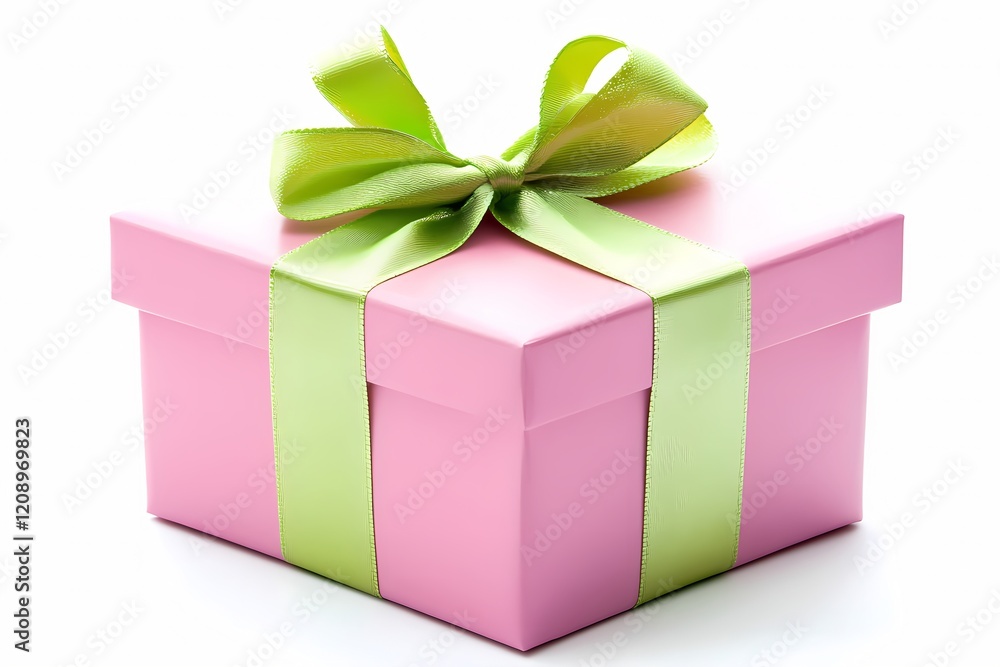 Obraz premium Pink Gift Box With A Green Ribbon Bow