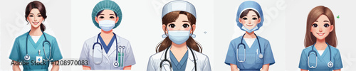 collection of very beautiful female surgeon vector characters