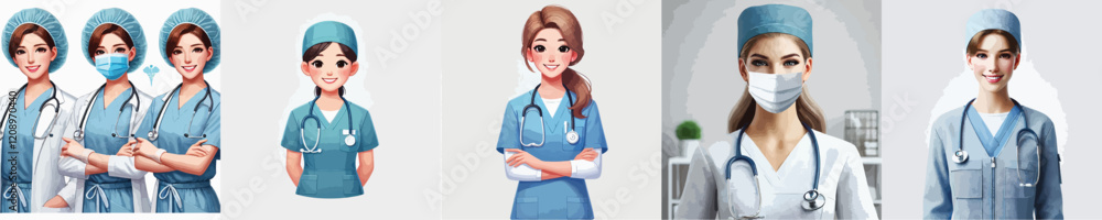 collection of very beautiful female surgeon vector characters collection of very beautiful female surgeon vector characters