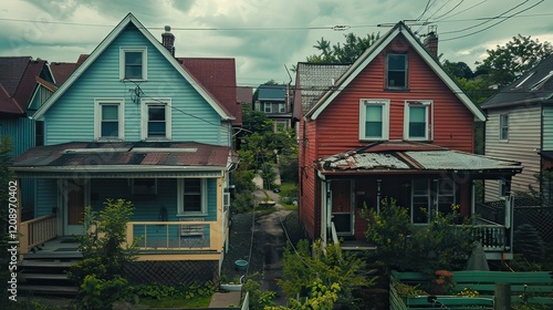 Fototapeta Naklejka Na Ścianę i Meble -  Two-story houses facing each other in a small neighborhood.