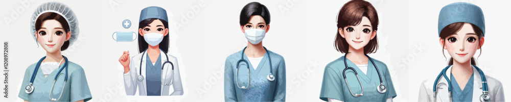 collection of very beautiful female surgeon vector characters collection of very beautiful female surgeon vector characters