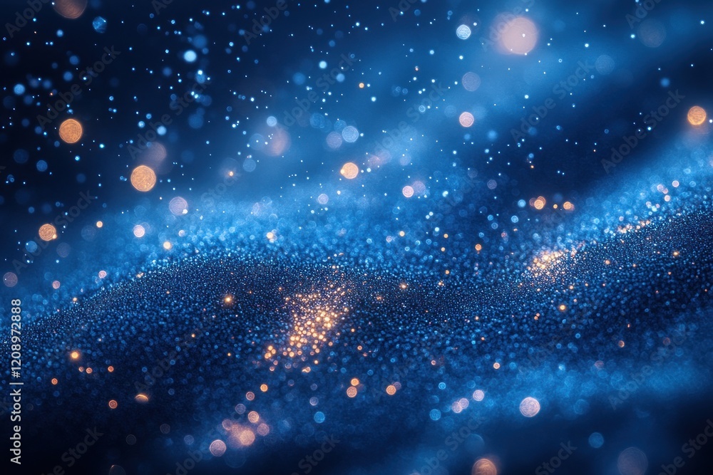 Obraz premium Shimmering Blue and Silver Particles in Abstract Bokeh Background for Celebration and Holiday Glow