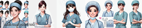 collection of very beautiful female surgeon vector characters
