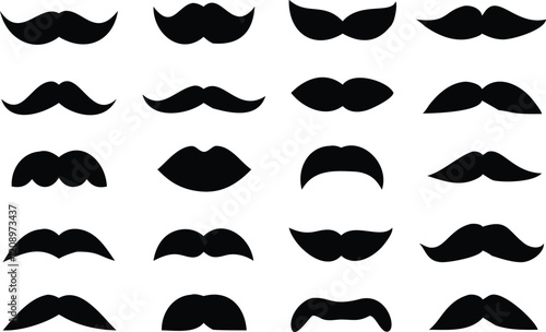 Black sillhouettes of moustache vector collection isolated on white background