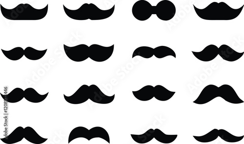 Black sillhouettes of moustache vector collection isolated on white background
