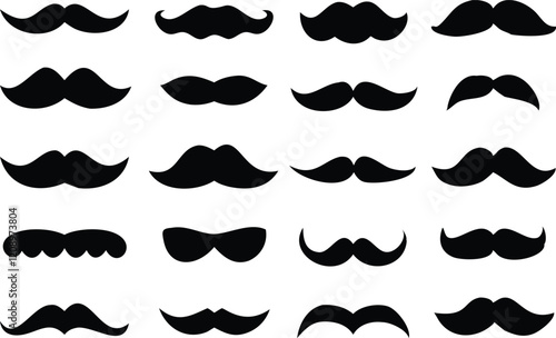 Black sillhouettes of moustache vector collection isolated on white background
