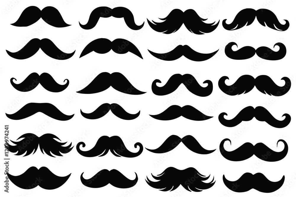 Set of mustache icon vector, Moustache Silhouette Set of mustache icon vector, Moustache Silhouette