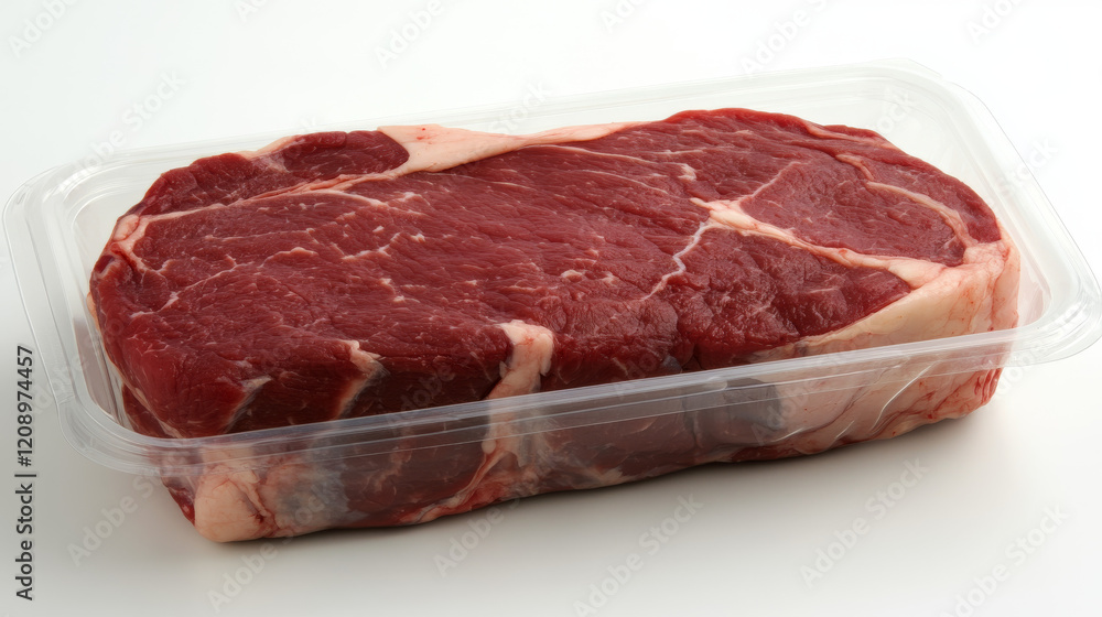 Fresh Raw Rib Eye Steak in Plastic Packaging Fresh Raw Rib Eye Steak in Plastic Packaging