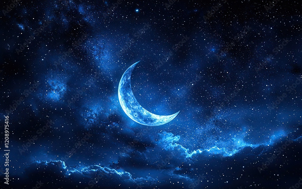 Fototapeta premium Crescent Moon in a Starry Night Sky