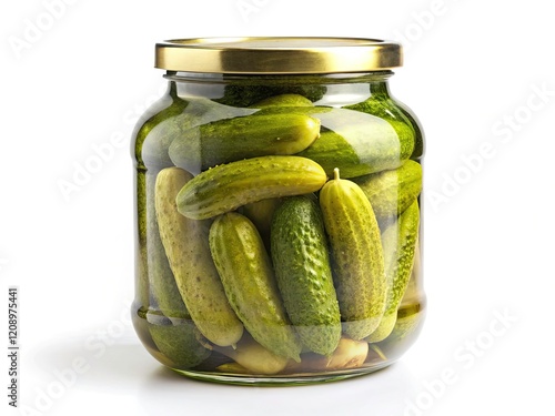 Minimalist Pickled Cucumbers Jar, White Background, Food Photography, Still Life, Canning, Preserved Cucumbers,  Gherkins