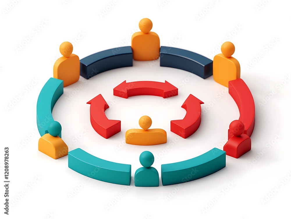 © Tanakrit - A circular arrangement of colorful figures symbolizes collaboration and communication among participants in a group discussion or meeting.