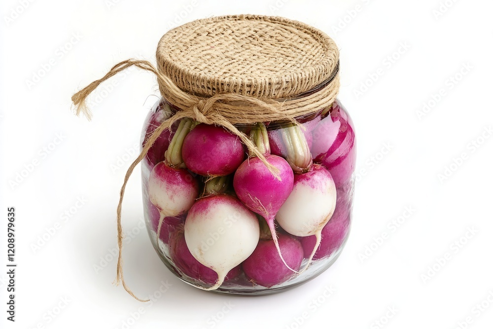 Fermented Pink and White Radishes in Glass Jar with Natural Lid Fermented Pink and White Radishes in Glass Jar with Natural Lid