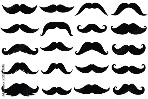 Different mustache collection white background