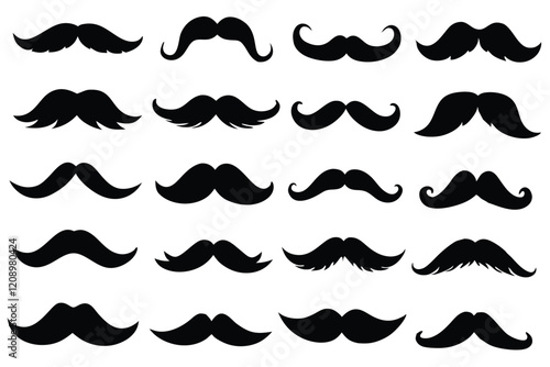 Different mustache collection white background