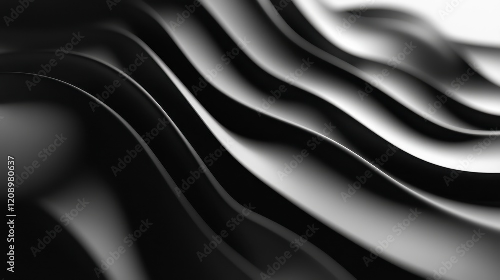 Fototapeta premium Abstract Dark Gray Wave Curves, Smooth 3D Render, Geometric Background, Monochromatic Design, Elegant, Subtle Shadows