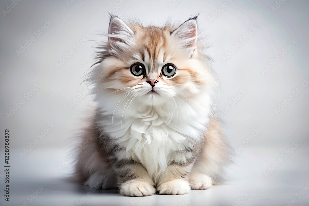 Panoramic Persian Kitten on White, Adorable Fluffy Cat Photo, White Background Kitten Image Panoramic Persian Kitten on White, Adorable Fluffy Cat Photo, White Background Kitten Image
