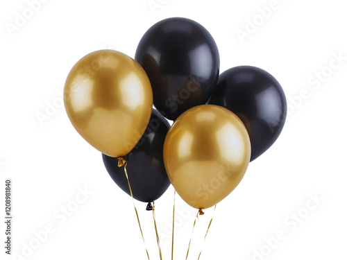 Set of black balloons isolated on transparent background

