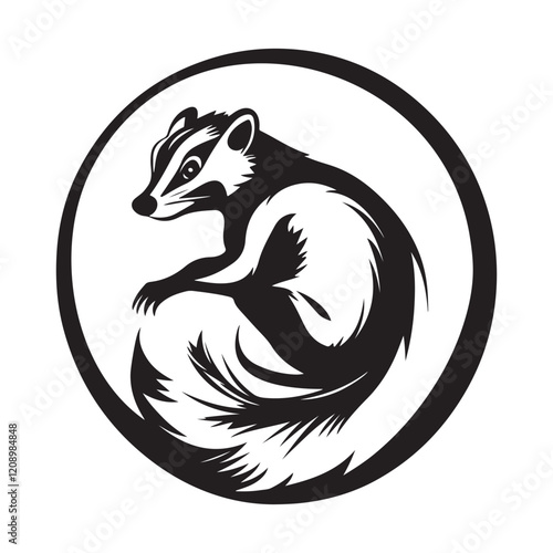 Skunk Vector Logo Design. Minimalist Skunk Logo in Modern Circle Shape vector image.