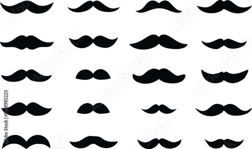 Different moustache silhouettes set