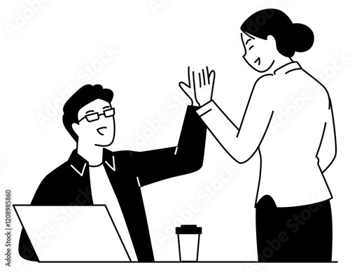 Man and woman giving each other a high five to celebrate success