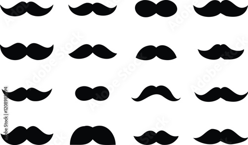 Different moustache silhouettes set