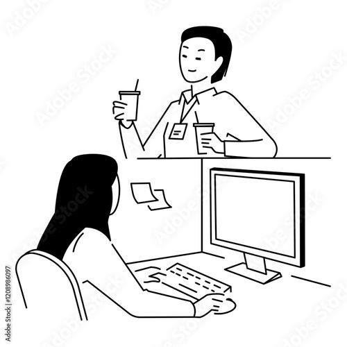 Female coworker bringing coffee to her coworker
