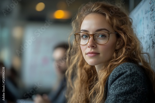 Confident young businesswoman in glasses.