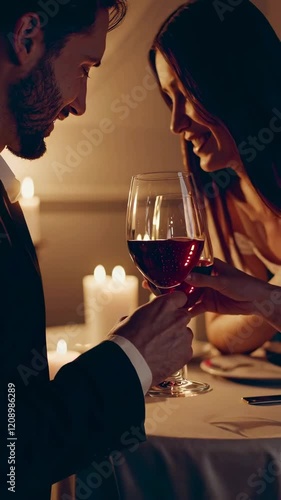 Romantic Dinner Scene with Wine Glasses and Candlelight Footage