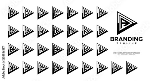 Video movie play triangle letter A-Z logo set