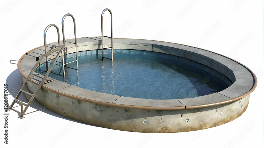 Fototapeta premium Round Concrete Swimming Pool with Ladders. Summer Fun