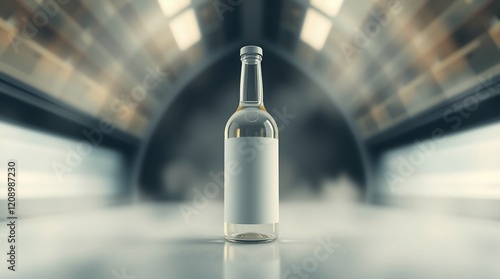 A bottle of wine with a glass and cork isolated on a blank background, mockup template photo