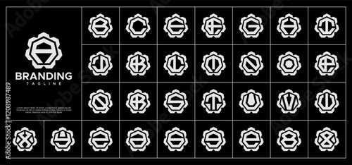 Modern gear heptagon letter A-Z logo set